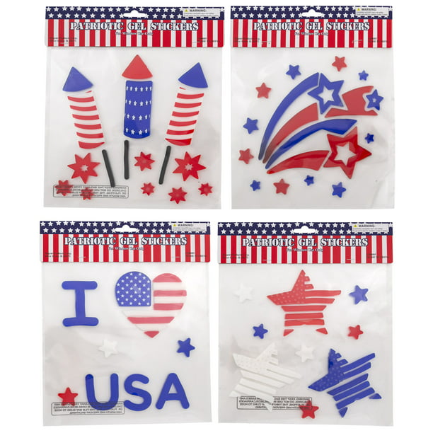 Patriotic USA Stars Window Gel Stickers Clings 4th of July decor Red White Blue